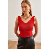 Olalook Kadın Kırmızı Ön Arka V Yaka Detaylı Triko Bluz BLZ-19002668