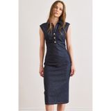 Olalook Kadın Lacivert Drape Detaylı Likralı Midi Denim Elbise ELB-19002600