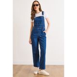 Olalook Kadın Lacivert Kanguru Cepli Denim Salopet SLP-19000042