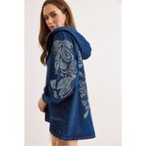 Olalook Kadın Lacivert Kapüşonlu Cepli Sırtı Kolu Payetli Oversize Denim Ceket CKT-19000504