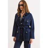 Olalook Kadın Lacivert Kuşaklı 4 Cepli Denim Ceket CKT-19000503