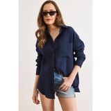 Olalook Kadın Lacivert Oversize Basic Müslin Gömlek GML-19001217
