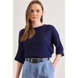 Olalook Kadın Lacivert Saç Örgü Ajurlu Loose Fit Mevsimlik Triko Bluz BLZ-19003225