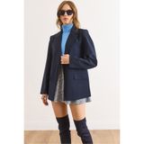 Olalook Kadın Lacivert Tek Düğmeli Astarlı Cep Kapaklı Premium Blazer Ceket CKT-19000395