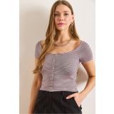 Olalook Kadın Lila Düğme Detaylı Yumuşak Dokulu Crop Tişört TSH-19000932