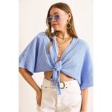 Olalook Kadın Mavi Bürümcük Kimono Bluz BLZ-19003068