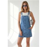 Olalook Kadın Mavi Cepli Denim Salopet Elbise ELB-19002684