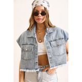Olalook Kadın Mavi Çift Cepli Altı Püskülü Denim Yelek YLK-19000078