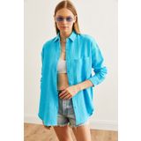 Olalook Kadın Mavi Oversize Basic Müslin Gömlek GML-19001217