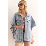 Olalook Kadın Mavi Oversize Yarasa Cepli Denim Yelek YLK-19000068