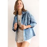 Olalook Kadın Mavi Serpme Taş Detaylı Cepli Pamuk Denim Ceket CKT-19000448