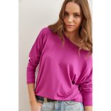 Olalook Kadın Mor Bisiklet Yaka Yarasa Dökümlü Viskon Bluz BLZ-19002588