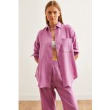 Olalook Kadın Mor Oversize Basic Müslin Gömlek GML-19001217
