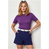 Olalook Kadın Mor Saç Örgü Bisiklet Yaka Triko Bluz BLZ-19003360