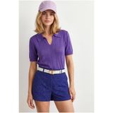 Olalook Kadın Mor Viskon Polo Yaka Ajurlu Dökümlü Triko Bluz BLZ-19003363