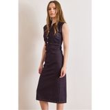 Olalook Kadın Mürdüm Drape Detaylı Likralı Midi Denim Elbise ELB-19002600