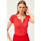 Olalook Kadın Nar Çiçegi Çıtçıtlı Kaşkorse Bluz BLZ-19000171