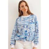 Olalook Kadın Patch Mavi Basic Yumuşak Dokulu Salaş Sweatshirt SWT-19000457
