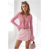 Olalook Kadın Pembe Bağlama Detaylı Boho Dantel Bluz BLZ-19003228
