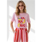 Olalook Kadın Pembe Banana Baskılı Boyfriend Pamuk Tişört TSH-19001016