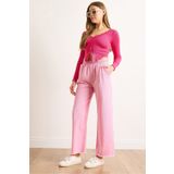 Olalook Kadın Pembe Beli Lastikli Cepli Paça Püskül Detaylı Yıkamalı Gabardin Pantolon PNT-19000351