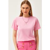 Olalook Kadın Pembe Bisiklet Yaka Basic Tişört TSH-19000774