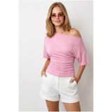 Olalook Kadın Pembe Drape Detaylı Viskon Bluz BLZ-19003359