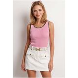 Olalook Kadın Pembe Garnili Fitilli Pamuk Bluz BLZ-19003367
