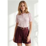 Olalook Kadın Pembe Polo Yaka Çiçek Desenli Ajurlu Triko Bluz BLZ-19003383