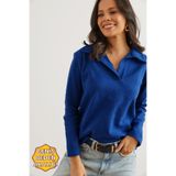 Olalook Kadın Saks Mavi Polo Yaka Selanik Bluz BLZ-19002810