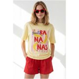 Olalook Kadın Sarı Banana Baskılı Boyfriend Pamuk Tişört TSH-19001016