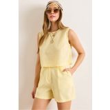 Olalook Kadın Sarı Flam Keten Crop Bluz BLZ-19002925