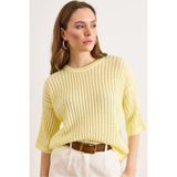 Olalook Kadın Sarı Saç Örgü Ajurlu Loose Fit Mevsimlik Triko Bluz BLZ-19003225