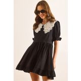 Olalook Kadın Siyah Bebe Yaka Mini Dökümlü Elbise ELB-19002508