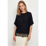 Olalook Kadın Siyah Bisiklet Yaka Dantel Detaylı Loose Fit Triko Bluz BLZ-19003356