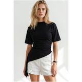 Olalook Kadın Siyah Drape Detaylı Asimetrik Bluz BLZ-19003399