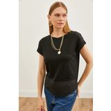 Olalook Kadın Siyah Güpür Detaylı T-shirt TSH-19000190