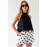 Olalook Kadın Siyah Halter Yaka Kat Kat Bluz BLZ-19003040