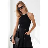 Olalook Kadın Siyah Halter Yaka Zincir Garnili Fitted Esnek Ribana Bluz BLZ-19003420