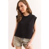 Olalook Kadın Siyah Kolsuz Crop Dökümlü Top Bluz Blz-19002931