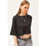Olalook Kadın Siyah Modal Tuşeli Yumuşak Dokulu Crop Bluz BLZ-19002531