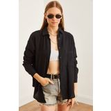 Olalook Kadın Siyah Oversize Basic Müslin Gömlek GML-19001217