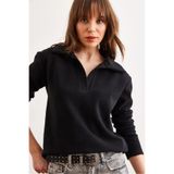 Olalook Kadın Siyah Polo Yaka Selanik Bluz BLZ-19002810