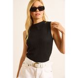 Olalook Kadın Siyah Salsa Dik Yaka Dokulu Crop Bluz BLZ-19003078