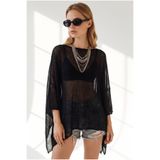 Olalook Kadın Siyah Transparan Panço Bluz BLZ-19003443
