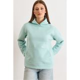 Olalook Kadın Su Yeşili Kapüşonlu Kanguru Cepli Loose Fit Şardonlu Sweatshirt SWT-19000797