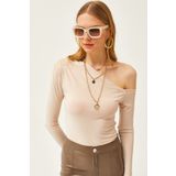 Olalook Kadın Taş Asimetrik Yaka Likralı Sandy Bluz BLZ-19002484