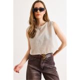 Olalook Kadın Taş Flam Keten Crop Bluz BLZ-19002925