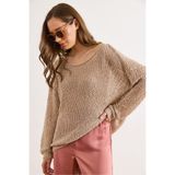 Olalook Kadın Taş Geniş Yaka Ajurlu Loose Fit Triko Bluz BLZ-19003321