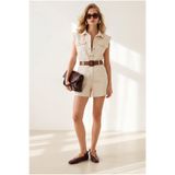 Olalook Kadın Taş Kemerli Cepli Denim Şort Tulum TLM-19000173